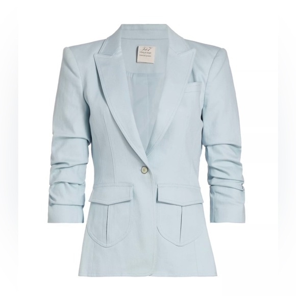 Cinq a Sept Louisa Peak Stretch Fitted Ruched Sleeve Denim Blazer Size 4 NEW - Picture 8 of 11